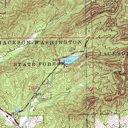 Topographic Map of Knob Lake Saw-Mill Hollow Dam, IN