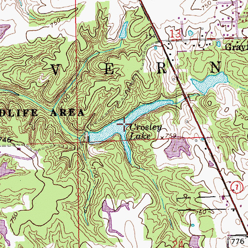 Topographic Map of Crosley Lake, IN