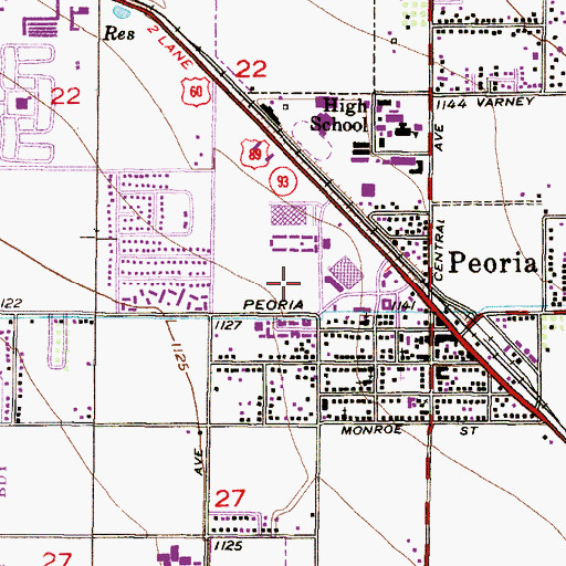 Topographic Map of Peoria Downtown Post Office, AZ