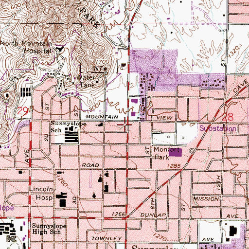 Topographic Map of Sunnyslope Post Office, AZ