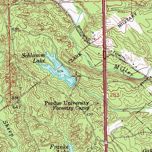 Topographic Map of Schlamm Lake Dam, IN