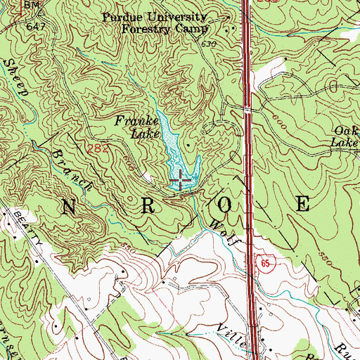 Topographic Map of Franke Lake Dam, IN