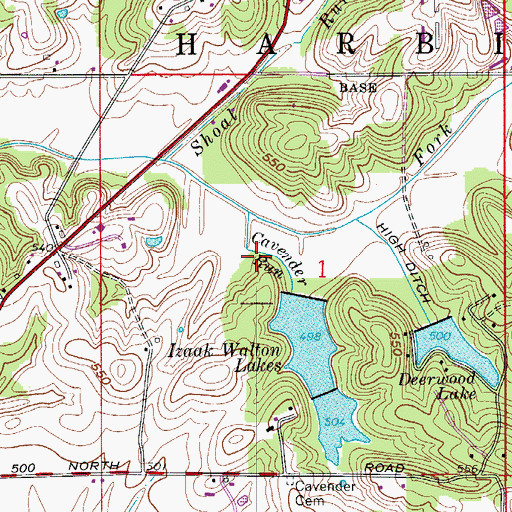Topographic Map of Izaak Walton Lakes, IN
