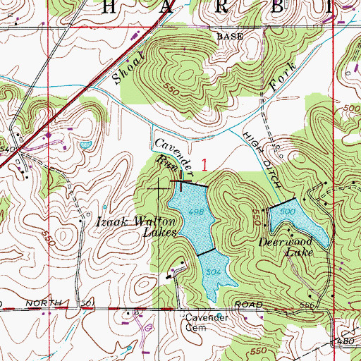 Topographic Map of Izaak Walton Lakes Dam, IN