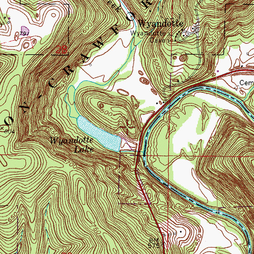 Topographic Map of Wyandotte Lake Dam, IN