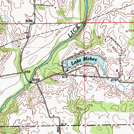 Topographic Map of Lake Mohee Dam, IN