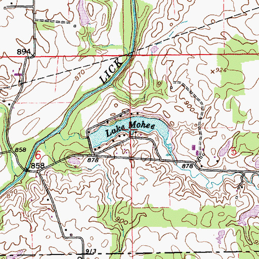 Topographic Map of Lake Mohee, IN