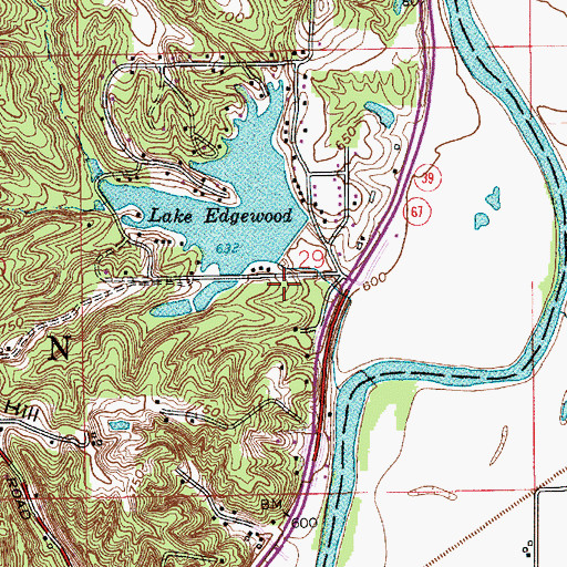Topographic Map of Lake Edgewood Dam, IN