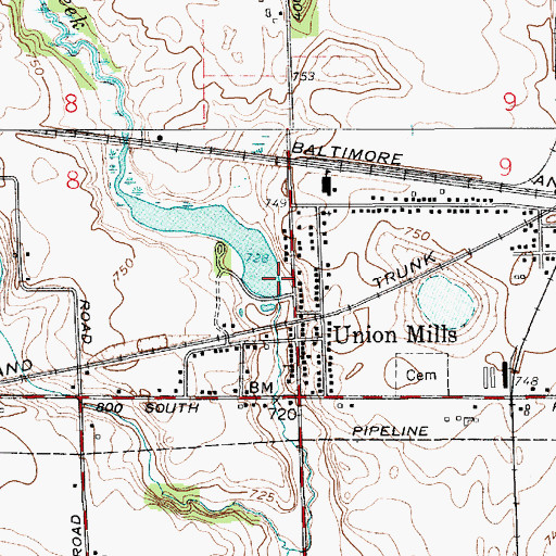 Topographic Map of Union Mills Dam, IN