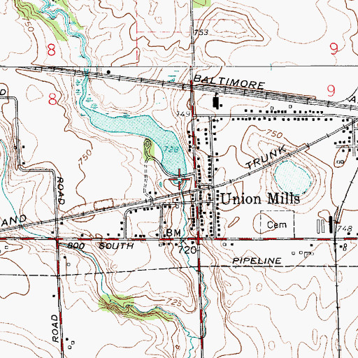 Topographic Map of Union Mills Lake, IN