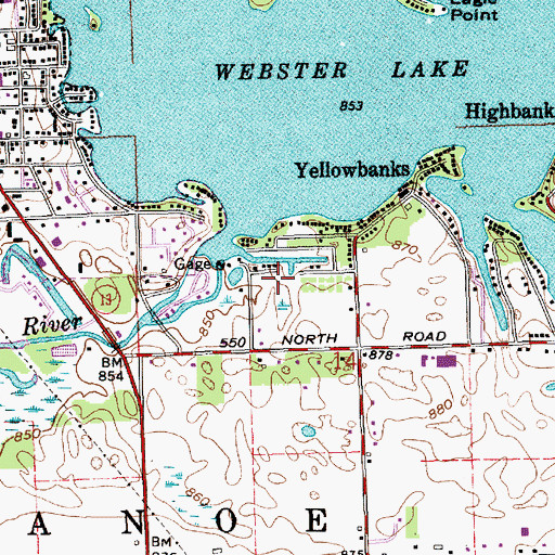 Topographic Map of Webster Lake Dam-East, IN