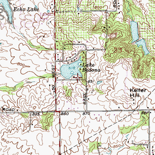 Topographic Map of Lake Bodana Dam, IN