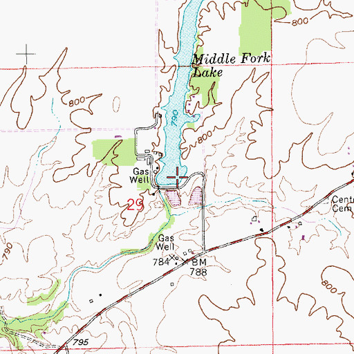 Topographic Map of Middle Fork Lake Dam, IN