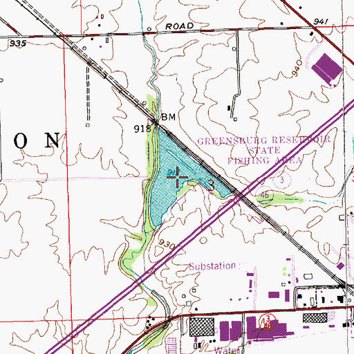 Topographic Map of Greenburg Reservoir, IN