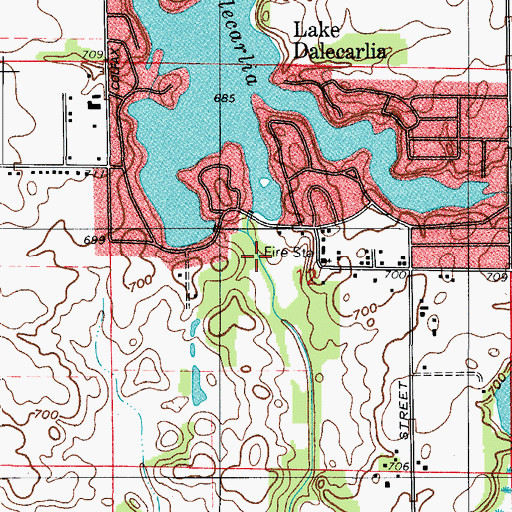 Topographic Map of Lake Dalecarlia Dam East, IN