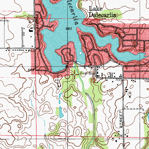 Topographic Map of Lake Dalecarlia Dam West, IN