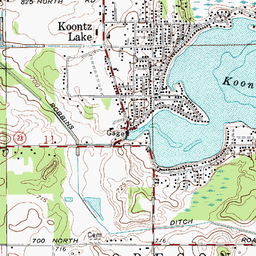 Topographic Map of Koontz Lake Dam, IN