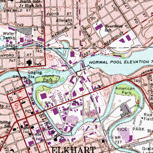 Topographic Map of Elkhart Hydro Dam, IN
