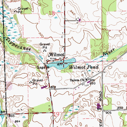 Topographic Map of Rider Lake Dam, IN