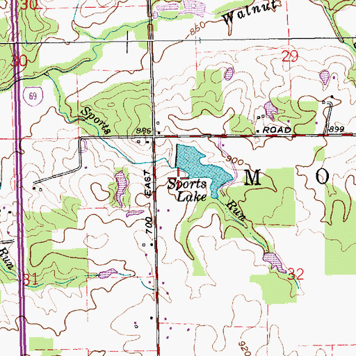 Topographic Map of Sports Lake Dam, IN