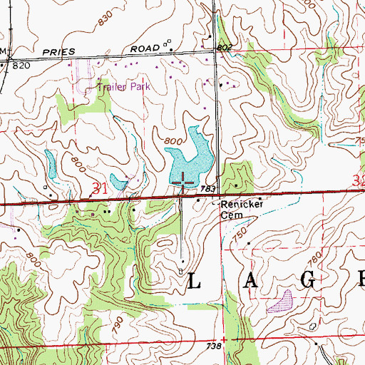 Topographic Map of J Chamberlain Pond Dam, IN