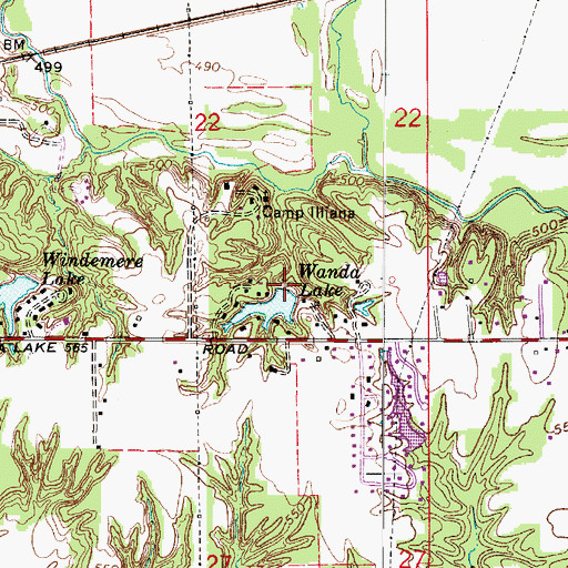 Topographic Map of Wanda Lake Dam, IN
