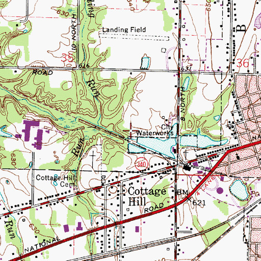 Topographic Map of Water Works Lake Dam, IN