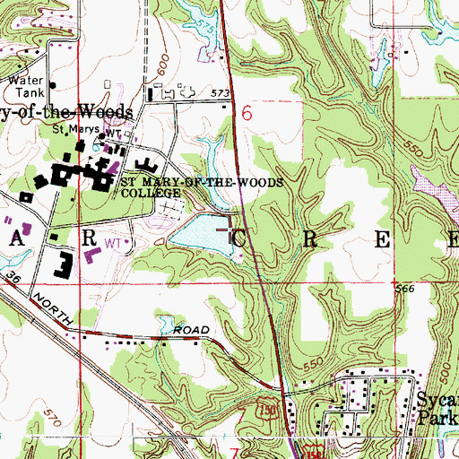 Topographic Map of Saint Mary of the Woods Lake Dam, IN
