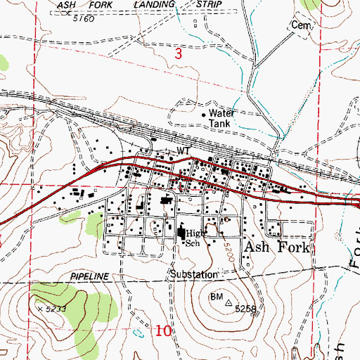 Topographic Map of Ash Fork Post Office, AZ