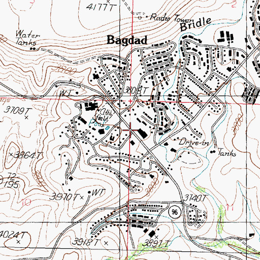 Topographic Map of Bagdad Post Office, AZ