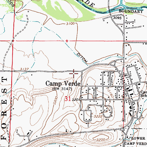 Topographic Map of Camp Verde Post Office, AZ