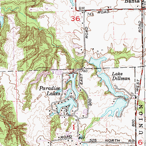 Topographic Map of Lower Paradise Lake Dam, IN