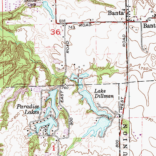 Topographic Map of Fankboner Lake, IN