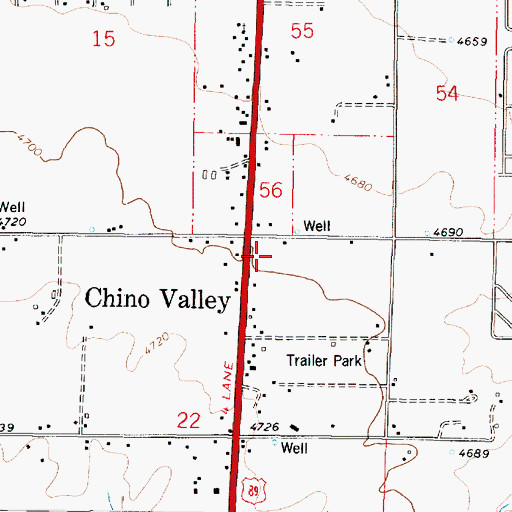Topographic Map of Chino Valley Post Office, AZ