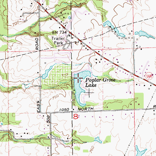 Topographic Map of Poplar Grove Lake Dam, IN
