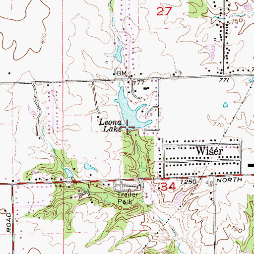 Topographic Map of Leona Lake Dam, IN