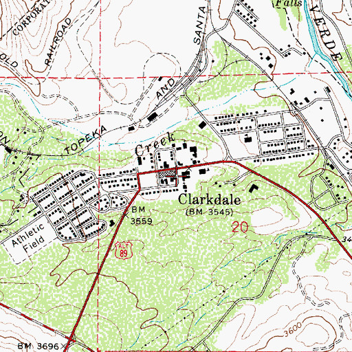 Topographic Map of Clarkdale Post Office, AZ