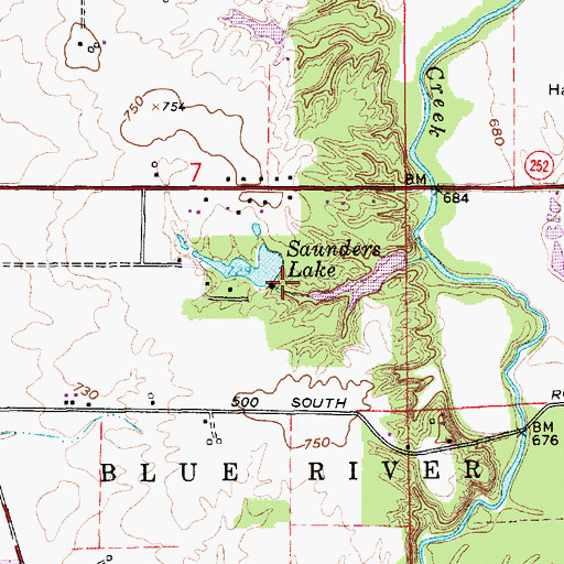 Topographic Map of Saunders Lake Dam, IN