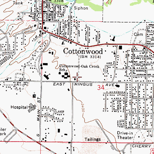 Topographic Map of Cottonwood Post Office, AZ