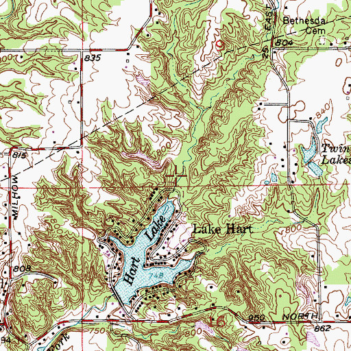 Topographic Map of Armstrong Lake Dam, IN