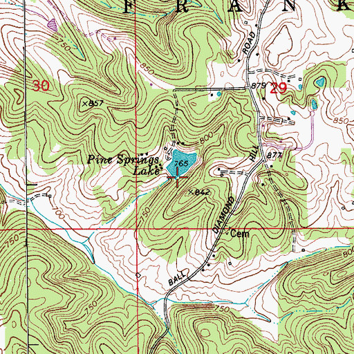 Topographic Map of Pine Springs Lake Dam, IN