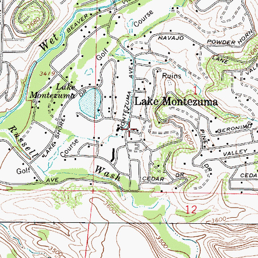 Topographic Map of Lake Montezuma Post Office, AZ