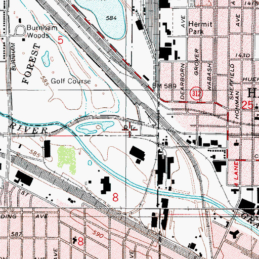 Topographic Map of WYCA-FM (Hammond), IN