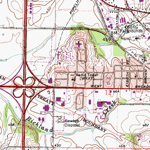 Topographic Map of WRAY-FM (Princeton), IN