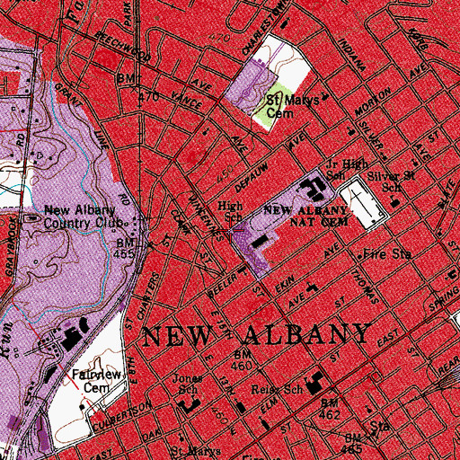 Topographic Map of WNAS-FM (New Albany), IN