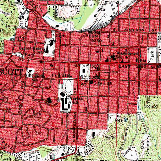 Topographic Map of Prescott Post Office Goodwin Station, AZ