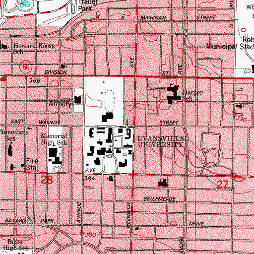 Topographic Map of WUEV-FM (Evansville), IN