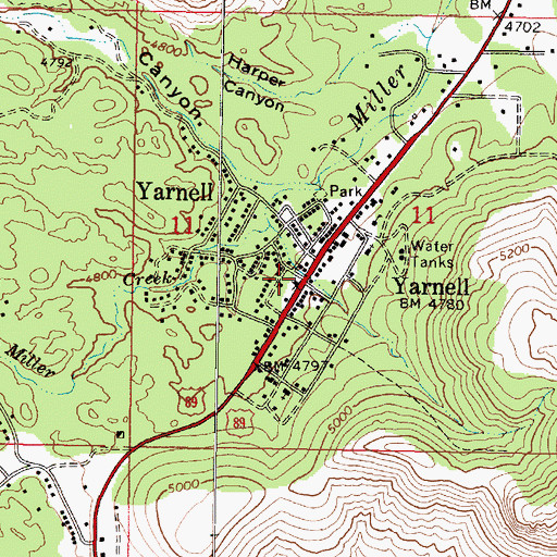 Topographic Map of Yarnell Post Office, AZ