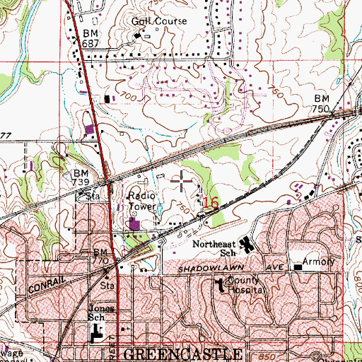 Topographic Map of WGRE-FM (Greencastle), IN