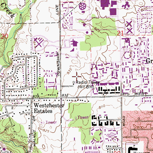 Topographic Map of WFBQ-FM (Indianapolis), IN
